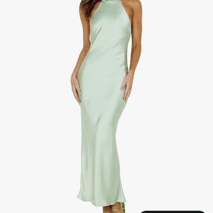 Elegant Mint Green Halter Dress